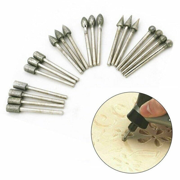 20pcs 6mm Head Diamond Burr Grinding For Dremel Rotary Drill Bit 3mm Shank Tool