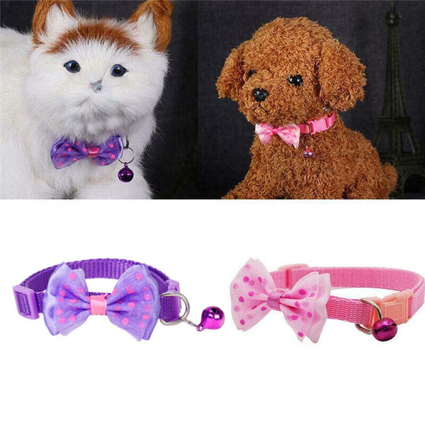 Bow Tie Cat Dog Kitten Collar with Breakaway Safety Release Buckle with Bell AU
