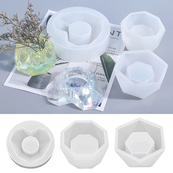 3pcs/Set Plant Flower Pot Silicone Mold Epoxy Resin Candle Holder Mould DIY Tool