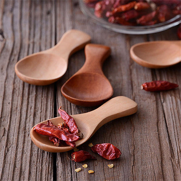 Mini Wooden Spoon Kitchen Spice Spoon Small Short Condiment Spoons Scoop