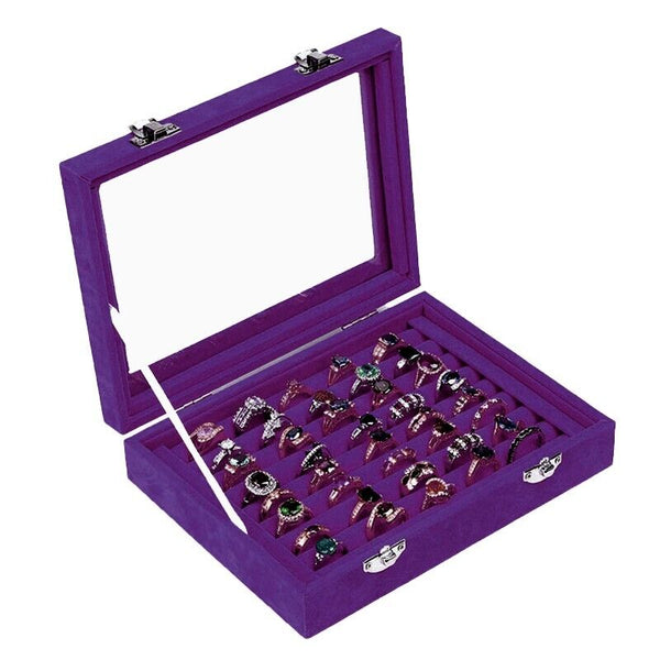 Velvet Ring Earring Jewelry Display Organizer Box Tray Holder Storage Case