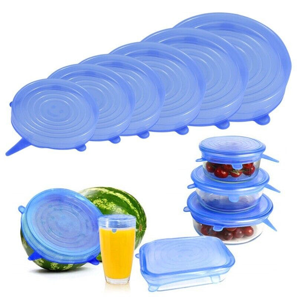6PCS OR 12Pcs Stretch Reusable Silicone Bowl Wraps Food Saver Cover Seal Lids AU