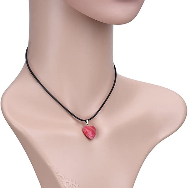 6-120Heart Gemstone Natural Quartz Crystal Healing Chakra Stone Pendant Necklace