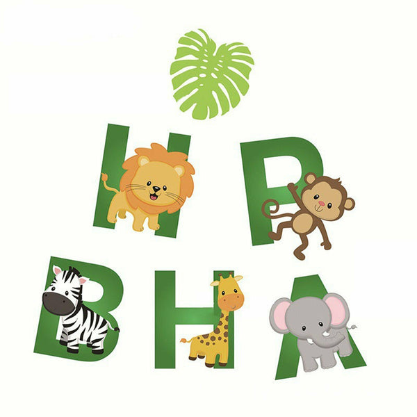 1x Happy birthday Baby Shower Safari Jungle Animal Paper Banner Bunting Garland - Lets Party