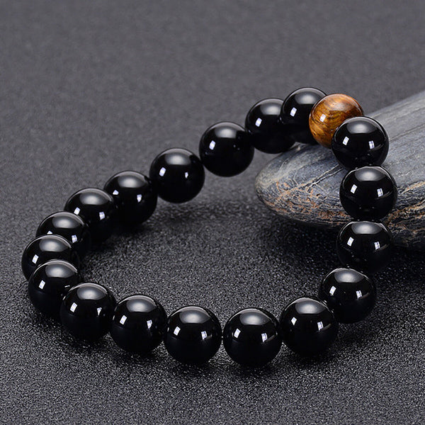 12mm Chakra Bracelet Natural Healing Bead Black Obsidian And Tiger Eye Stone NEW