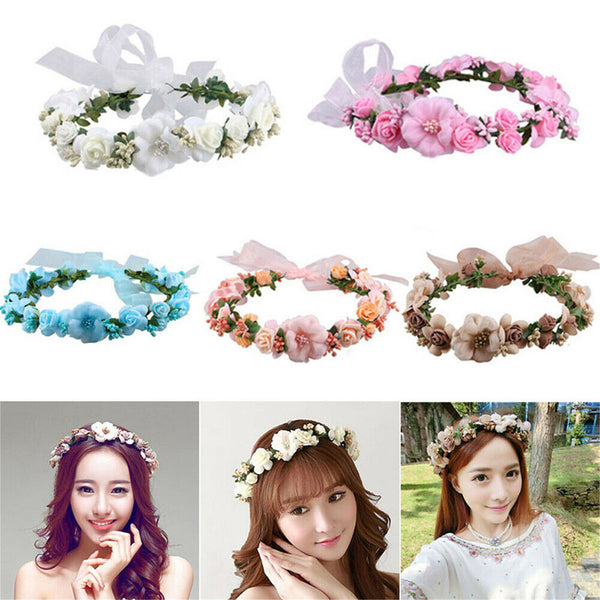 Women Party Flower Wreath Garland Beach Wedding Girl Hair Headband crown 4colour