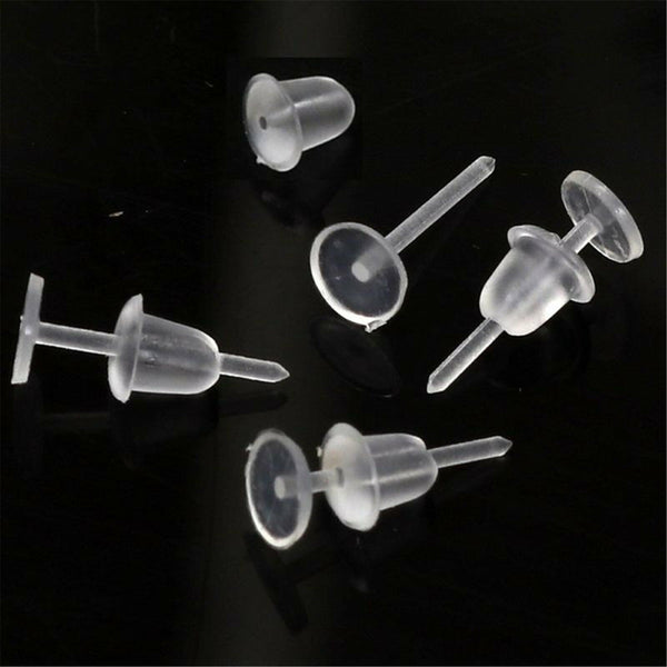 100x Clear Plastic Flat Earrings Studs & Backings - Transparent Invisible Blank