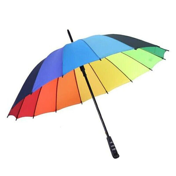 16 Ribs Large Rainbow Umbrella Fashion Straight Long Handle Anti UV Sun Rain AU