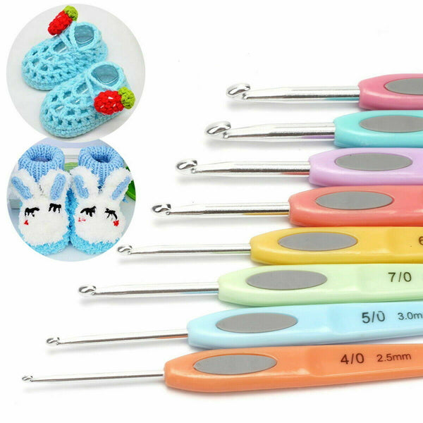 8 x Crochet Hooks Colorful Plastic Pad Ergonomic Arthritis Relief 2.5-6mm Needle - Lets Party