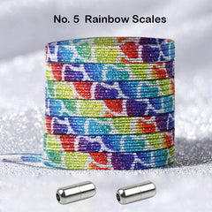 No Tie Rainbow Scales Locked Elastic Shoelace Shoe Lace Lazy Laces Sneakers Sports Kids Adults