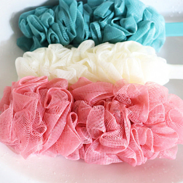 Blue Long Handle Bath Brush Soft Mesh Sponge Back Scrubber Body Puff Shower Loofah - Lets Party