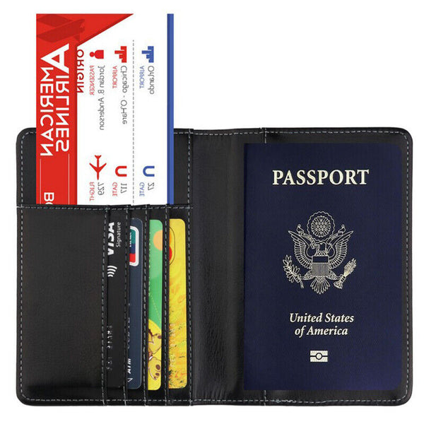 Light Blue Leather RFID Blocking Passport Travel Wallet Holder ID Cards Cover Case - Lets Party