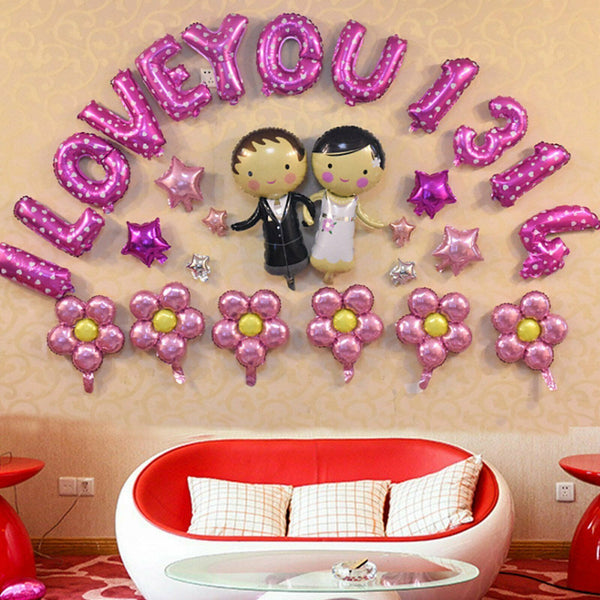 26pcs Foil Letter Balloons Number Balloon I LOVE YOU Wedding Party Decorations - Lets Party