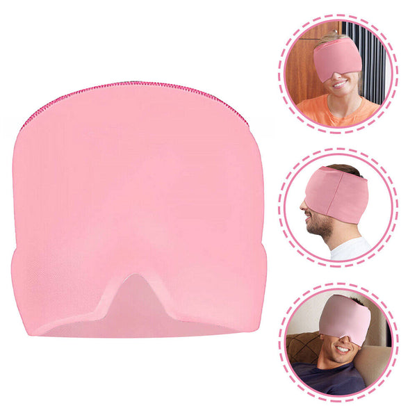 Pink Migraine Relief Ice Head Wrap Headache Hat Cold Therapy Cap Eye Mask Reuseable - Lets Party