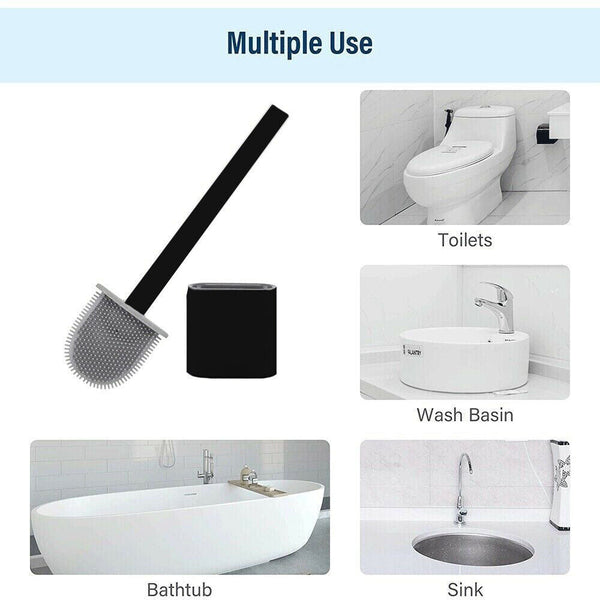White Bathroom Silicone Bristles Toilet Brush with Holder Creative Cleaning Brush Set - Lets Party