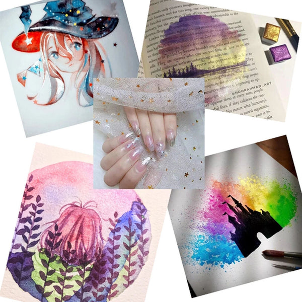 6X Handmade Metallic Solid Watercolour Paints Glitter Shimmer Painting Art Decor