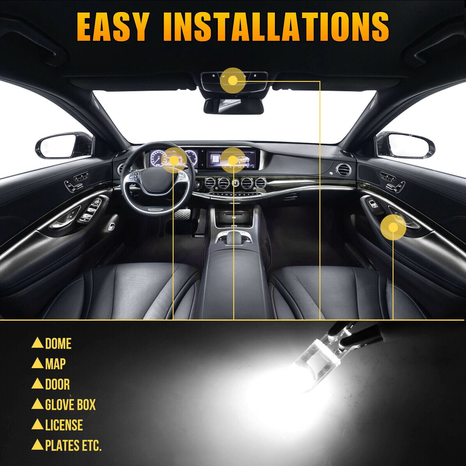 10 Pcs T10 COB LED Car Wedge Tail Side Parking Light Globe Bulbs 3500K 12V White