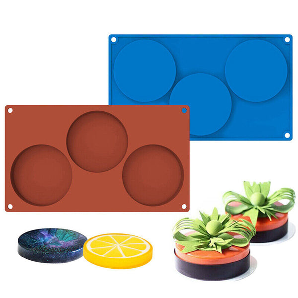 3-Cavity Silicone Cake Pie Custard Tart Resin Mold Bakeware Coaster Tray Moulds