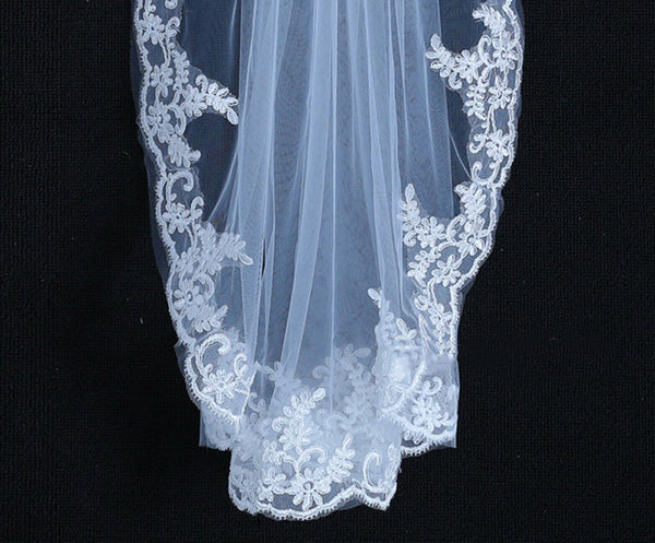 White Lvory  Women Bridal Wedding Cathedral Length Veil 1Layer Long Lace + Comb