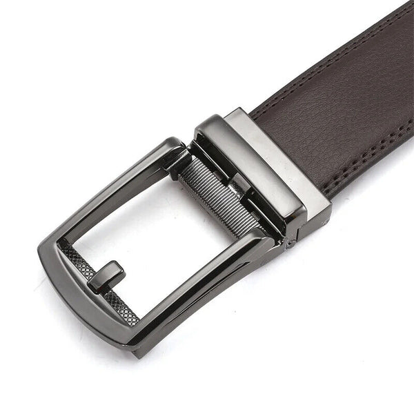Mens Leather Belt Detachable Waistband Cuttable Strap Automatic Steel Buckle