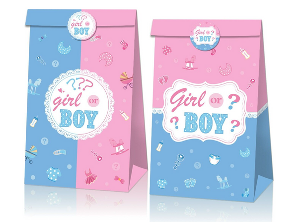 12PCS Girl Or Boy Paper Lolly Gift Bag & 18pcs Stickers Baby Shower Party