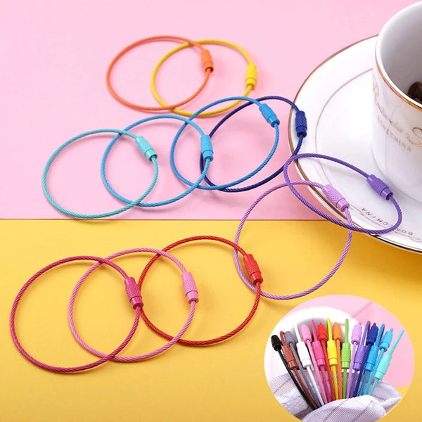 24PCS Stainless Steel Wire Rope Keychain Key Ring Cable For Outdoor Hiking Sport