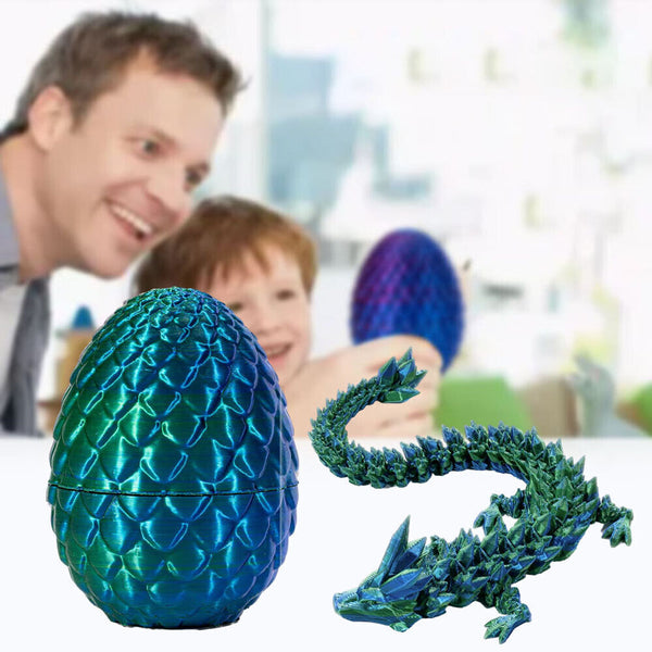 3D Printed Crystal Dragon Dinosaur in Scale Egg Posable Flexible Fidget Toy Gift