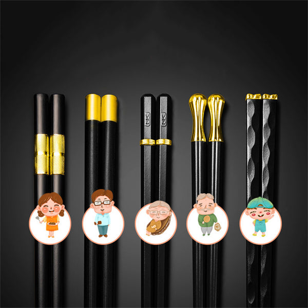 5Pairs Alloy Chopsticks Fibreglass Set Black Premium Asian Japanese Gold Black