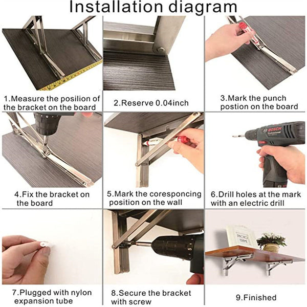 2PCS Traderight Folding Table Bracket Stainless Steel Wall Shelf Bench 10Inch AU