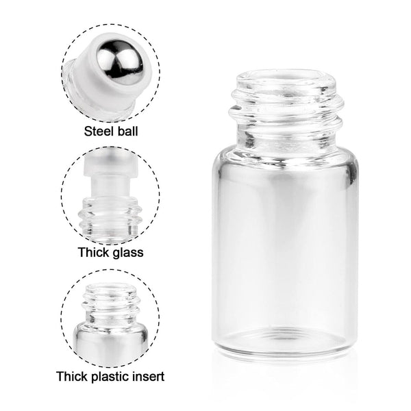 20X 5ml Roller Rollerball Perfume Essential Oil Roll On Ball Clear Glass Bottles