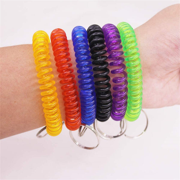 10Set Wrist Keychain Key Tags- Spring Spiral Stretch Coil Wristband Key Ring Key