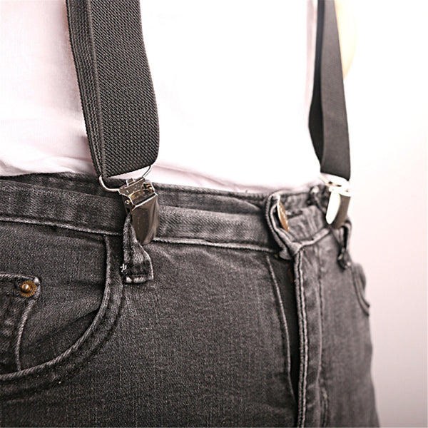Extra Wide Men's Adjustable Elastic Suspenders Clip On Braces Trouser