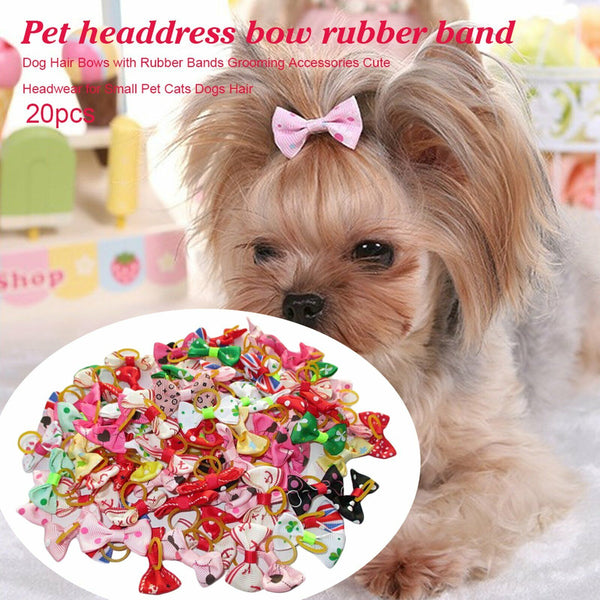 100PCS Pet Small Dog Hair Bows Rubber Bands Puppy Cat Grooming Accessory Set AU
