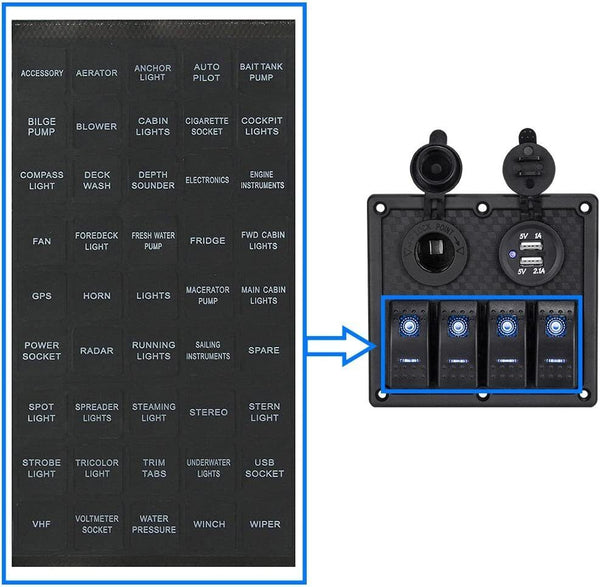 90X Rocker Switch Label Decal Circuit Fuse Panel Stickers Marine Boat Instrument