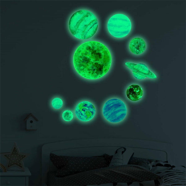 10X Glow In The Dark Wall Sticker Luminous Solar System Space Planet Room Decal