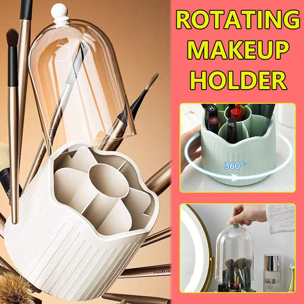 360° Rotating Makeup Brush Holder With Lid Dustproof Organizer Storage Case Box