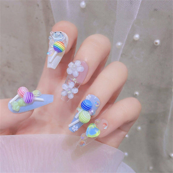 50x 3D Lollipop Shaped For Nail Coffin Tips Stickers Jewelry Decor Manicure AU