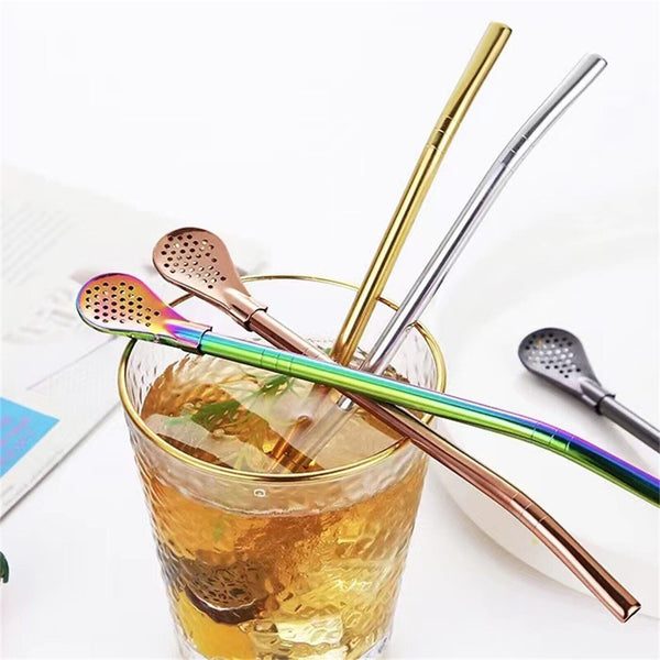2X Stainless Steel Drinking Gourd Filter Spoon Bombilla Tea Straw Yerba Mate New