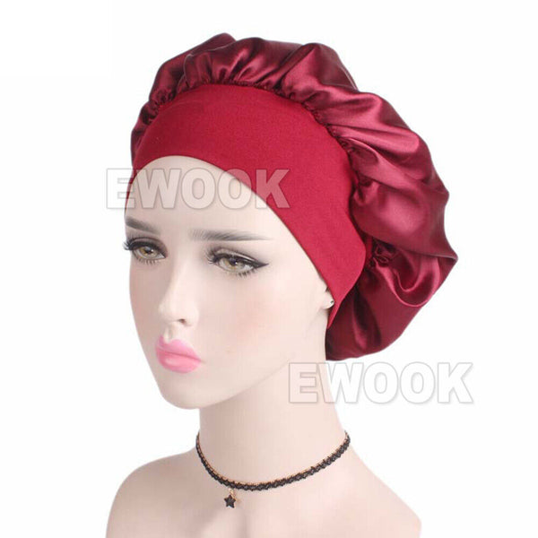 Sleeping Bonnet Hair Wrap Silk Satin Cap Women Elastic Night Soft Hat Headwear - Lets Party