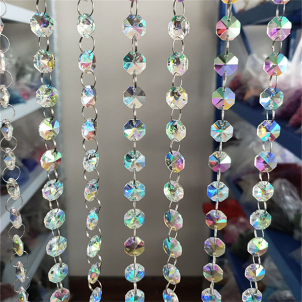 100x Octagon Beads AB Colour Crystal Glass Suncatchers Chandeliers 14mm 2 holes