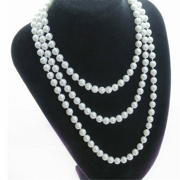 150cm Long Glass Faux Pearl Necklace 1920's Burlesque Snow Earing Wedding Party