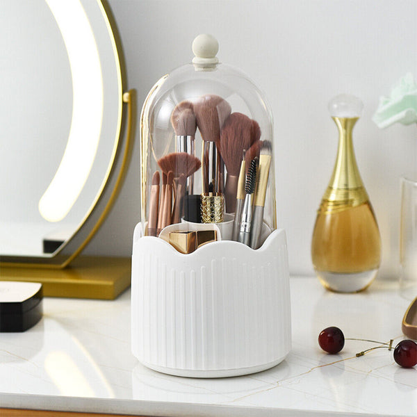 360° Rotating Makeup Brush Holder With Lid Dustproof Organizer Storage Case Box