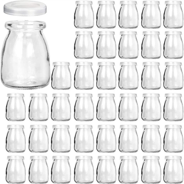 200ML 12pcs Glass Pudding Jars Glass Jars for Yogurt Milk Parfait with Lid Caps
