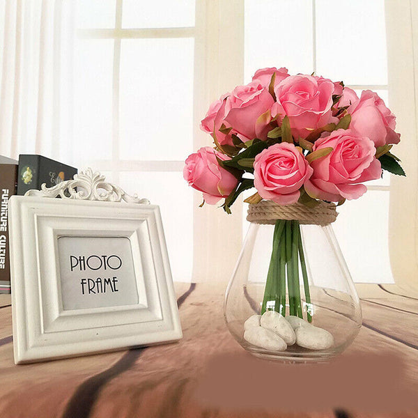 12 Heads Silk Rose Artificial Flowers Fake Bouquet Buch Home Wedding Party Decor