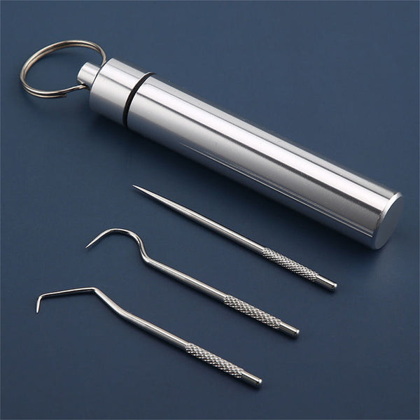 8x AU Stainless Steel Toothpick Set Metal Flossing Portable Toothpick Box Holder