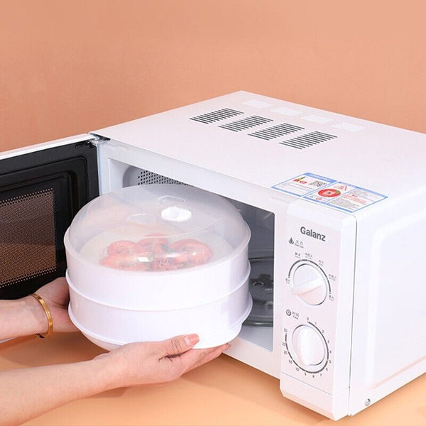 Microwave Steamer 2 TIER Double layer Cooking Meals Vegetables Kitchen Appliance