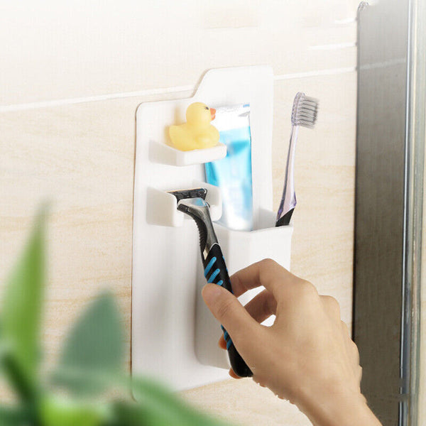 1PC Grey Space Toothbrush Holder Shower Organizer Silicone Bathroom Storage Razor - Lets Party