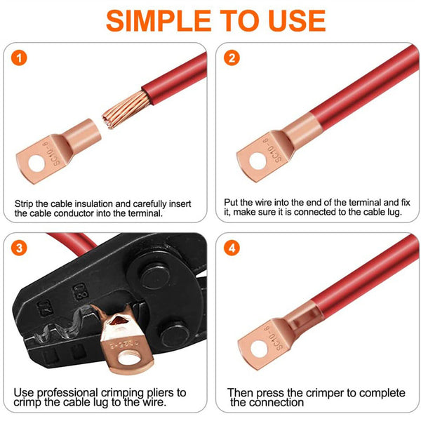 140PCS Cable Lugs Battery Copper Ring Crimp Terminals Electrical Wire Connectors