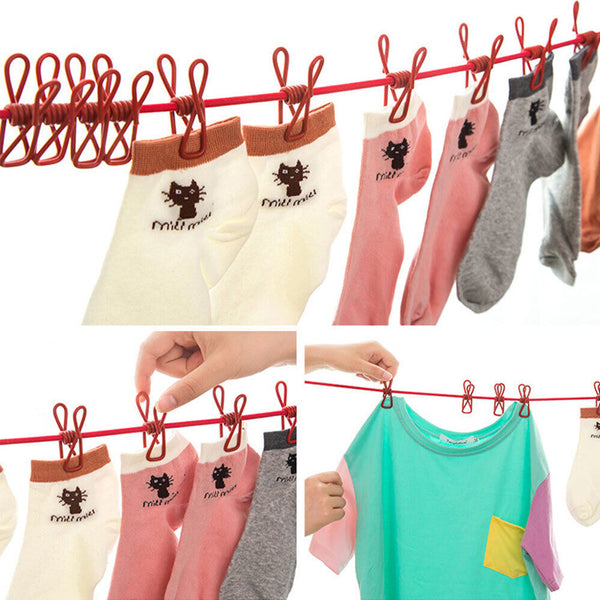 2pcs 12 Clip Camping Rope Peg Washing Clothes Line Travel clothesline Portable