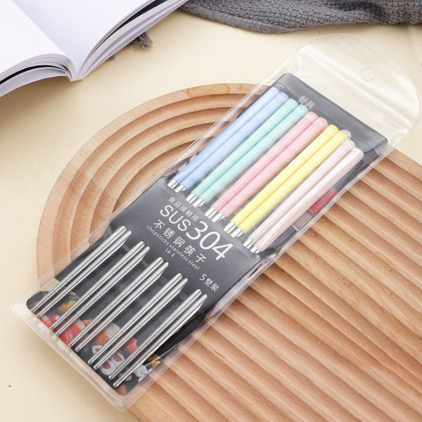 5 Pairs Stainless Steel Chopsticks Set Authentic Korean Metal Table Cutlery AUS